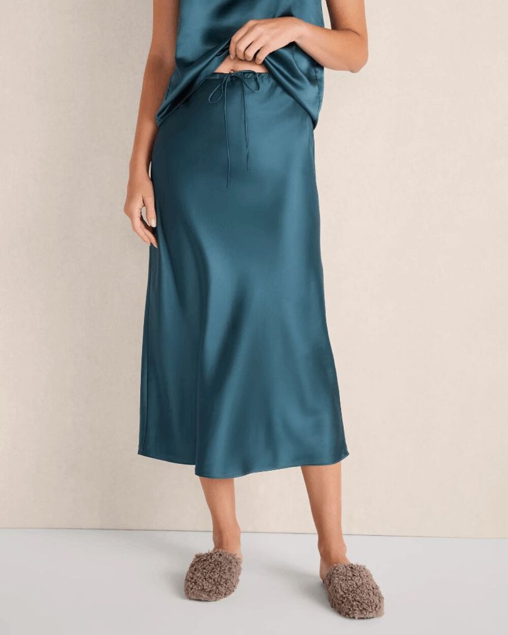 Haven Well Within $128 Flowy Drawstring Midi Skirt Turquoise S NEW